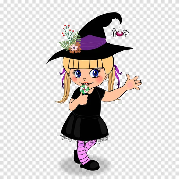 Happy Halloween Tecknad Figur Liten Söt Baby Flicka Witch Dress — Stock vektor