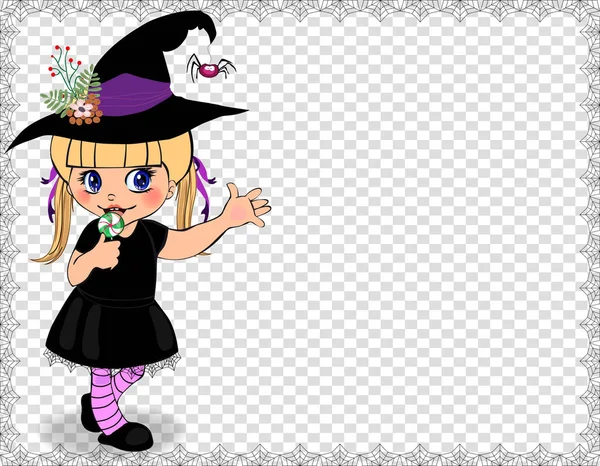 Vector Illustration Little Cute Naughty Baby Girl Witch Dress Costume — Stock Vector