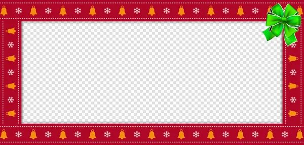 Carino Natale Capodanno Banner Rettangolo Rosso Bordo Cornice Con Campanelli — Vettoriale Stock