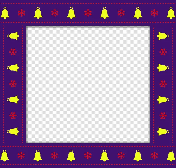 可爱的圣诞节或新年广场边界 相框与铃铛和雪花图案隔离在透明的背景 矢量插图 照片框 带复制空间的剪贴簿剪贴画模板 — 图库矢量图片