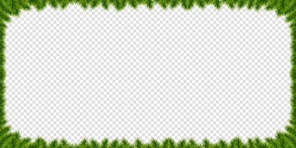 节日新年现实的冷杉矩形边框与矢量圣诞树树枝和空间的文字 透明背景上的圣诞招牌 海报模板 — 图库矢量图片