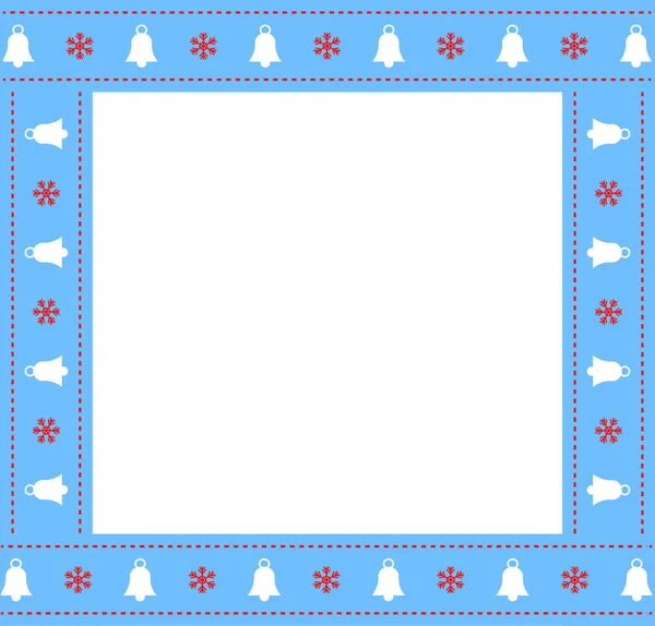 Niedlichen Weihnachten Oder Neujahr Blauen Rand Mit Weihnachtsglocken Und Schneeflocken — Stockvektor