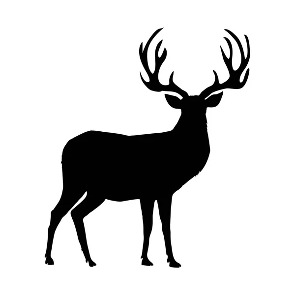 白い背景に分離された大きな角のトナカイのシルエット ベクターのイラスト アイコン クリップアート 設計のための鹿のシンボル — ストックベクタ