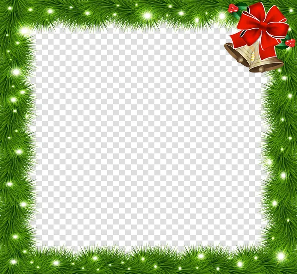 Realistische Vector Fir Tree Vierkante Grens Frame Met Rode Boog — Stockvector