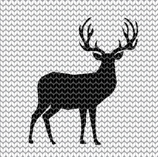 针织驯鹿的黑色剪影与大角在白色针织背景 向量例证 纺织品样式 鹿的标志为设计 — 图库矢量图片