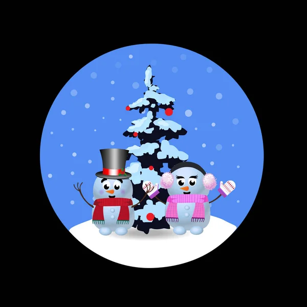 Navidad Signo Año Nuevo Con Muñeco Nieve Dibujos Animados Lindo — Vector de stock