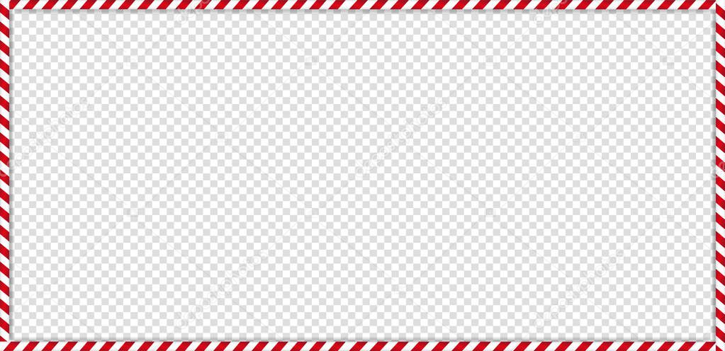 Christmas, new year rectangle cane frame with red and white striped lollipop candy pattern isolated on transparent background. Holiday xmas border. Vector scrapbooking template, banner, signboard.