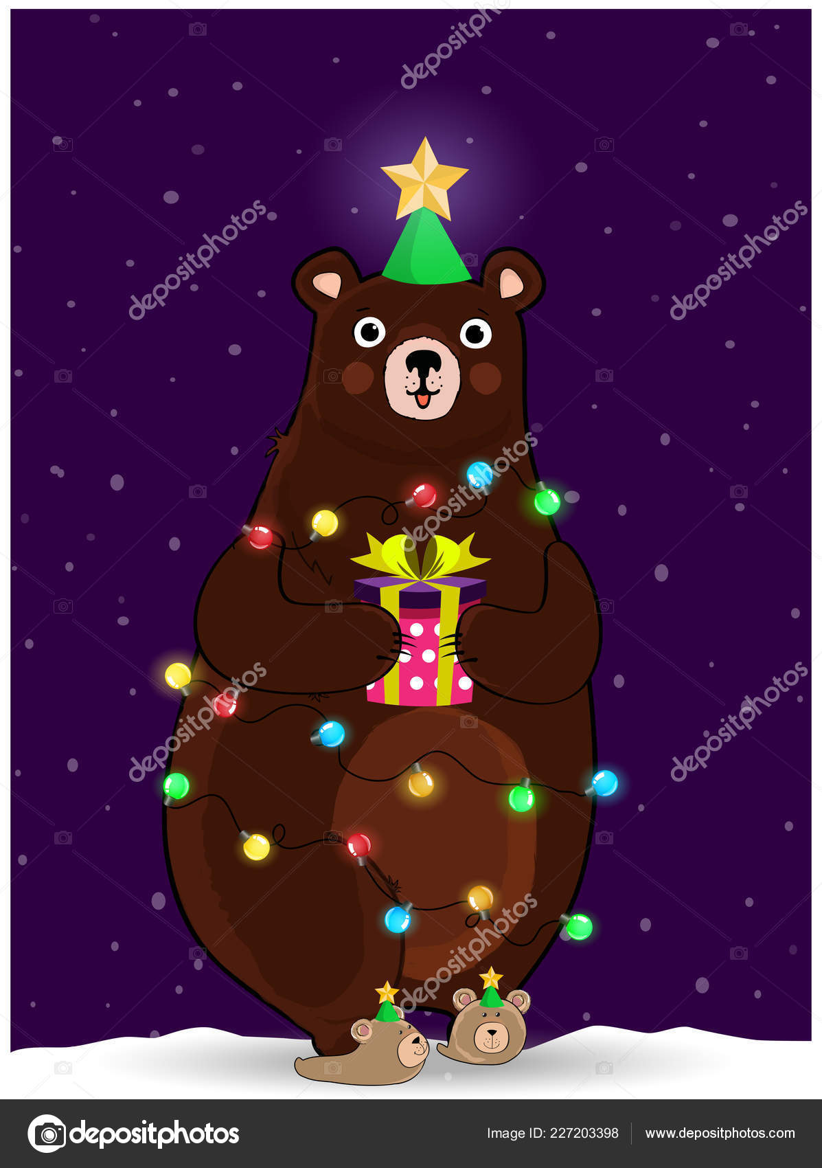 クリスマス 新年足風雪の背景に光るガーランドとラウンド ボックスが星