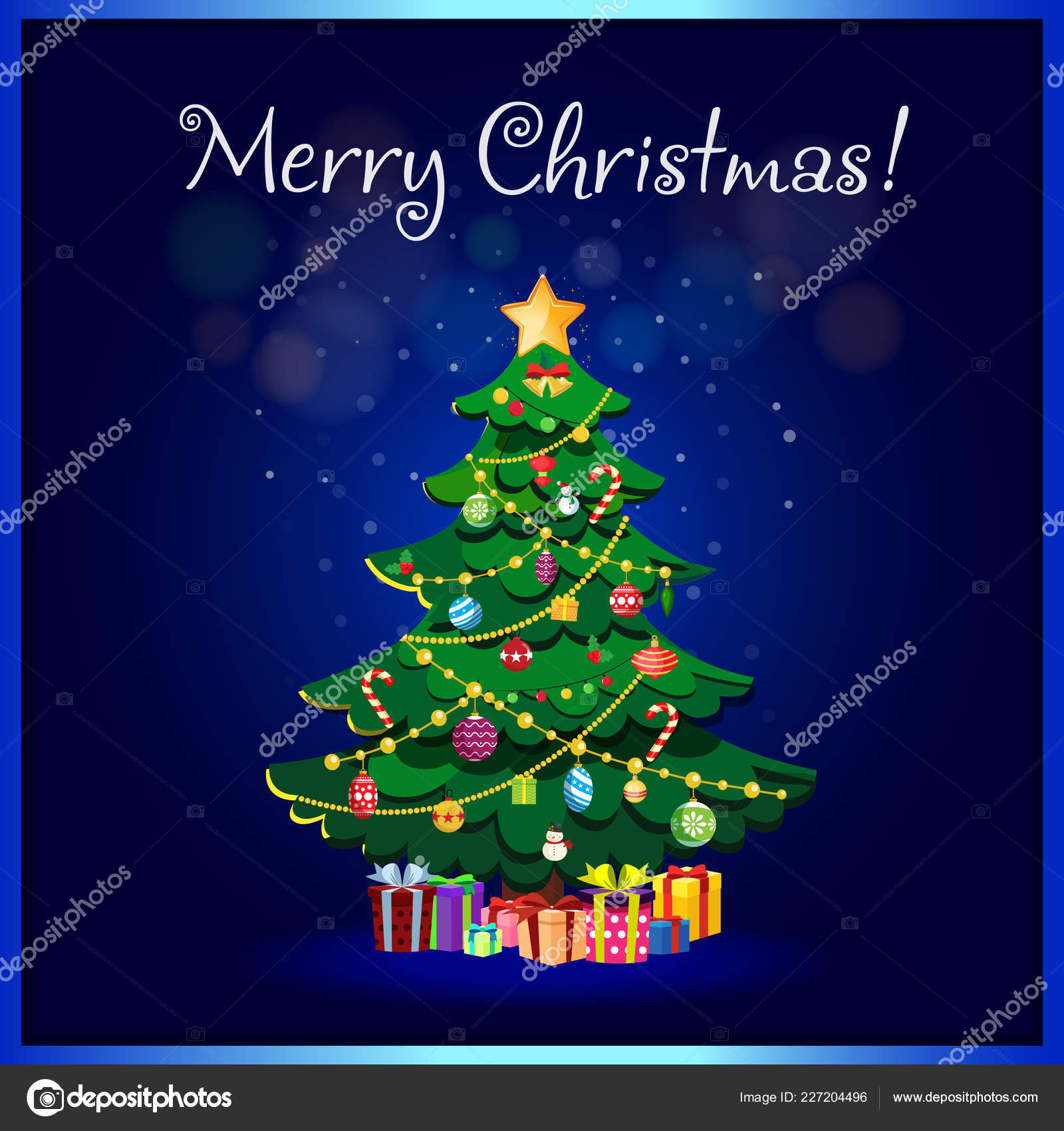 Carte Voeux Joyeuse Noël Sapin Dessin Animé Mignon