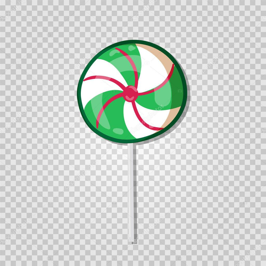 Cute cartoon spiral lollipop sweets isolated on transparent background. Swirl peppermint candy icon for web, greeting card design isolated on transparent background. Vector illustration, clip art.