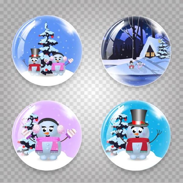 Noël Nouvelle Année Verre Globe Boule Cristalline Ensemble Avec Bonhomme — Image vectorielle