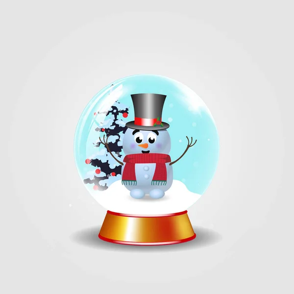 Vánoce Nový Rok Crystal Sněhové Koule Hezký Sněhulák Cylindr Jedle — Stockový vektor
