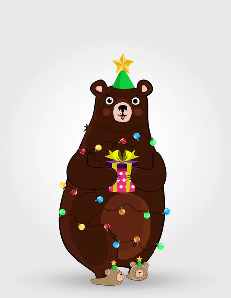 Ilustração Vetorial Personagem Bonito Urso Dos Desenhos Animados Chapéu Engraçado — Vetor de Stock