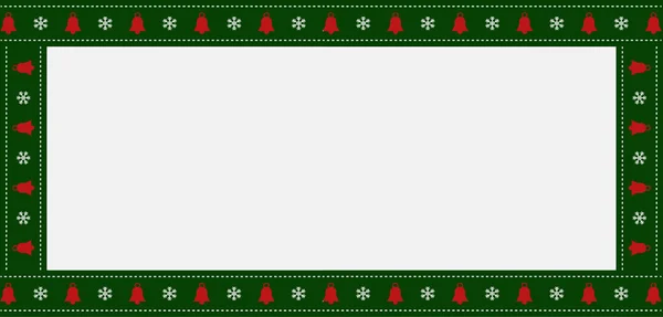 Roztomilý Vánoční Nebo Novoroční Zelené Hranice Vánoční Vločky Zvonečky Vzor — Stockový vektor