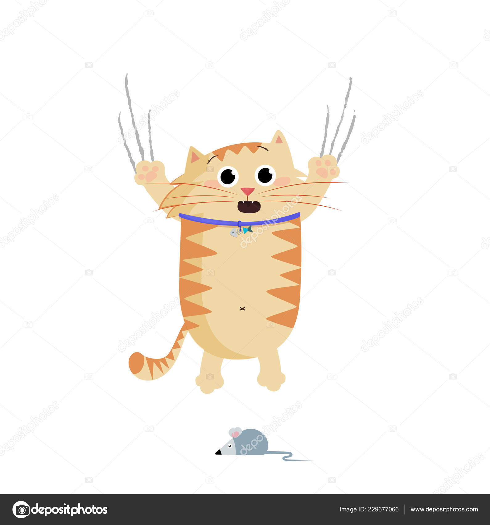 Vector Illustration Cute Cartoon Ginger Cat Character Frightened Escaping  Mouse Stock Vector Image by ©Katarepsius #229677066