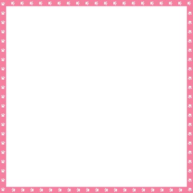 Şirin kare pembe ve beyaz fotoğraf çerçevesi hayvan pati izlerini beyaz arka plan üzerinde yapılmış. Vektör şablon, sınır, çerçeve, poster, afiş, scrapbooking, karikatür hayvan kedi veya köpek pençe parça yürüyüş.