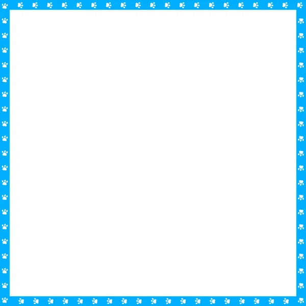 在白色背景上被隔离的由动物爪子打印制成的矢量青色蓝色和白色方边框 复制空间模板 猫或狗爪子行走轨道 — 图库矢量图片