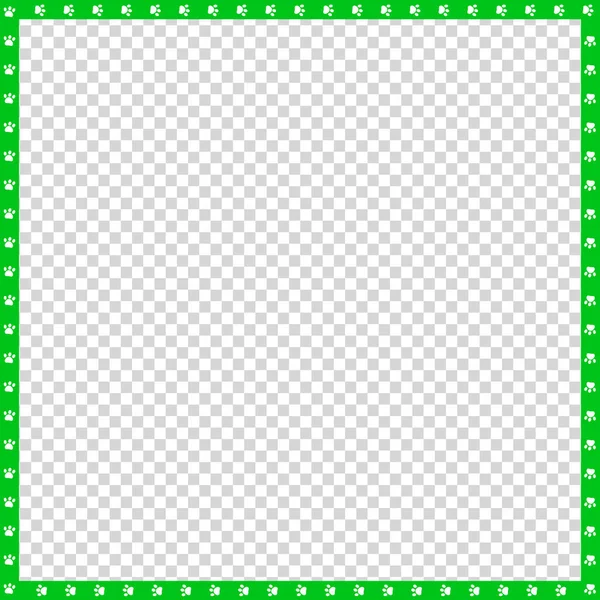 矢量绿色和白色的方格边框 由透明背景上的动物爪子印花制成 复制空间模板 猫或狗爪子行走轨道 — 图库矢量图片