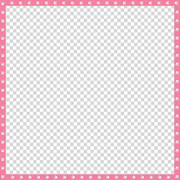 可爱的方形粉红色和白色相框由动物爪子打印在透明的背景 向量模板 剪贴簿 动画片动物猫或狗爪子步行轨道 — 图库矢量图片