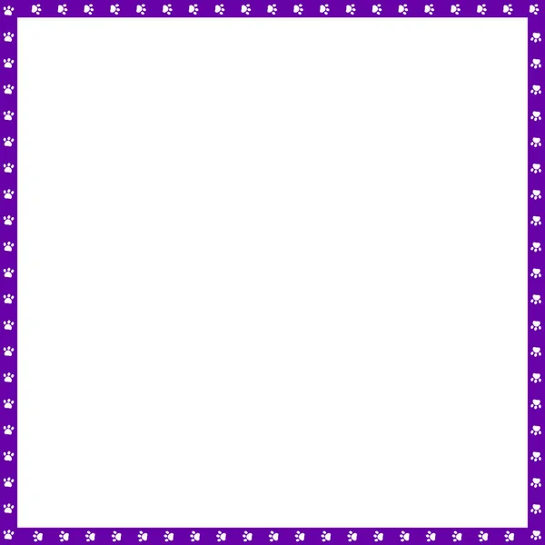 Carino Quadrato Viola Bianco Cornice Fatta Stampe Zampe Animali Sfondo — Vettoriale Stock