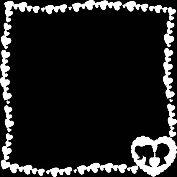 Векторная Черно Белая Ретро Винтажная Рамка Сердца Большим Волнистым Сердечным — стоковый вектор