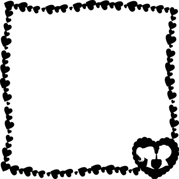 Векторная Черно Белая Ретро Винтажная Рамка Сердца Большим Сердечным Силуэтом — стоковый вектор