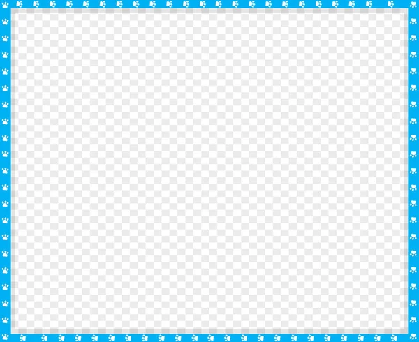 Vector Cyan Blå Och Vita Rektangeln Gränsen Animaliskt Tassavtryck Transparent — Stock vektor