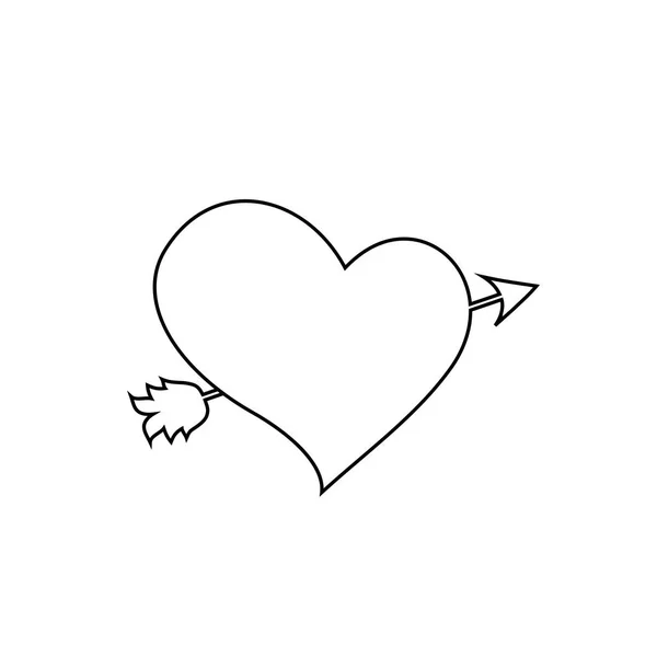 Black Outline Heart Pierced Arrow Sketch Illustration Element Marriage Icon — Stock Vector