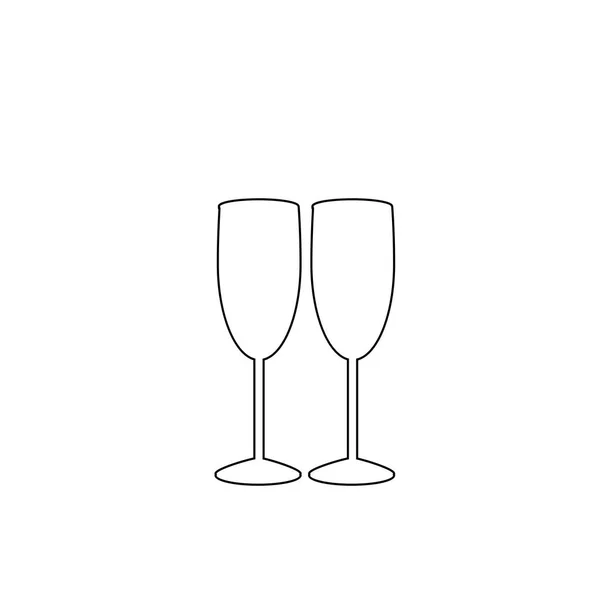 Black Outline Silhouette Couple Champagne Wine Glasses White Background Cheers — Stock Vector