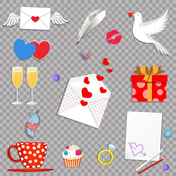 Feliz Dia Dos Namorados Ícones Dos Desenhos Animados Conjunto Isolado — Vetor de Stock