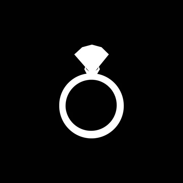 订婚戒指的向量白色剪影与在黑色背景查出的金刚石 婚礼或结婚礼物图标 剪贴画隔离平面网络移动按钮 元素设计 — 图库矢量图片