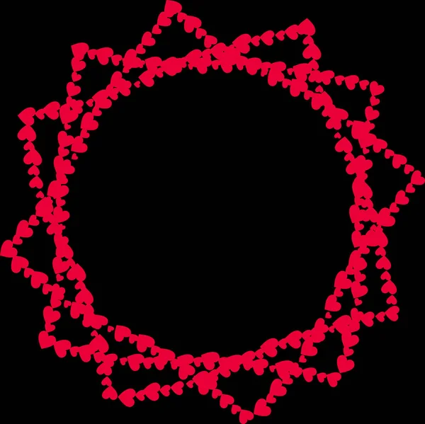 中心部に丸コピー スペースと黒の背景上に分離されて別の大きさで分類された赤い漫画心の 光線をスター形フレーム スクラップブッ キング テンプレート 写真フレーム ベクトル境界線 — ストックベクタ