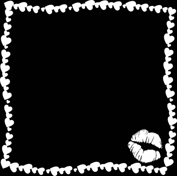Vektor Černobílé Retro Vintage Hranice Fotorámeček Srdce Kiss Mark Silueta — Stockový vektor