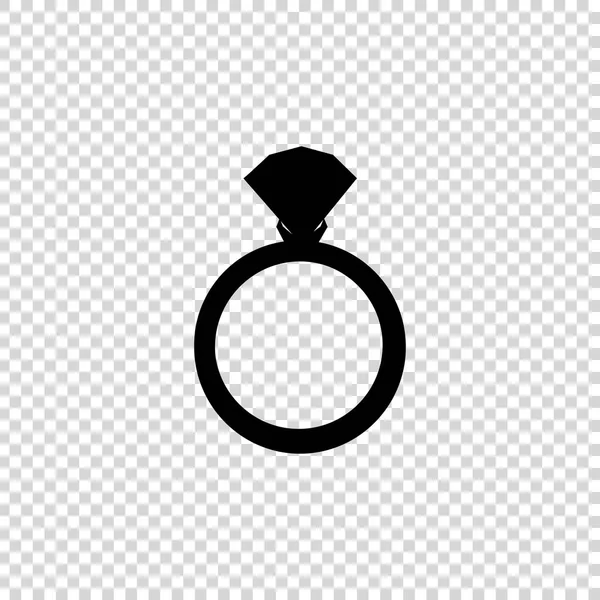 Vektor Černá Silueta Zásnubní Prsten Diamantem Izolované Průhledné Pozadí Svatba — Stockový vektor