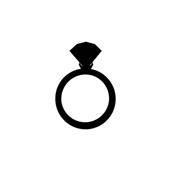 订婚戒指的向量黑色剪影与在白色背景查出的金刚石 婚礼或结婚礼物图标 剪贴画隔离平面网络移动按钮 元素设计 — 图库矢量图片