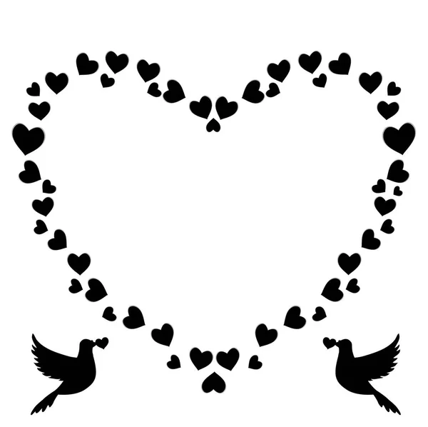 Vector Negro Blanco Retro Vintage Forma Corazón Marco Fotos Borde — Archivo Imágenes Vectoriales