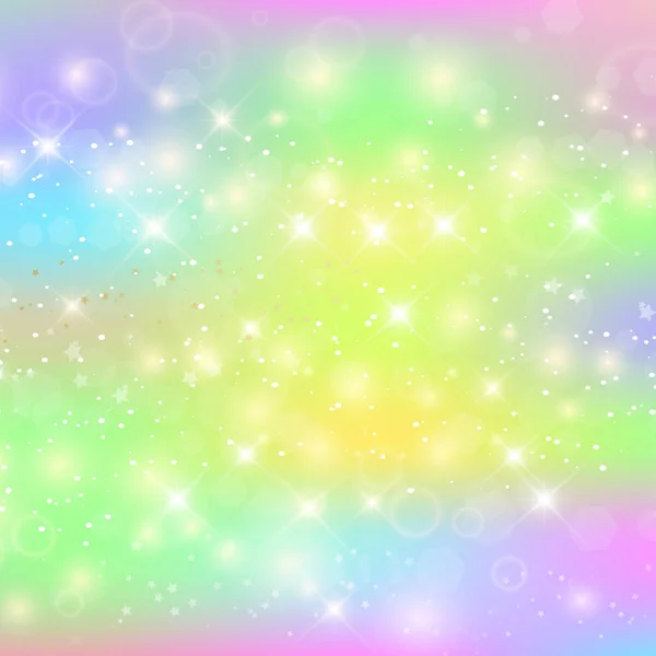 Einhorn Quadratischen Hintergrund Mit Regenbogen Mesh Kawaii Universum Banner Prinzessinnenfarben — Stockvektor