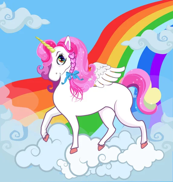 Multicolor Vector Cartoon Baby Illustration Von Weißen Pony Einhorn Prinzessin — Stockvektor