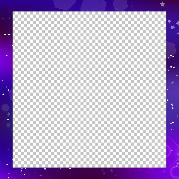 向量梦幻般的星系正方形边界在透明背景与拷贝空间 紫色霓虹灯神奇的旗帜 夜晚星空相框 神奇的光效果 剪贴簿 明信片 传单模板 — 图库矢量图片