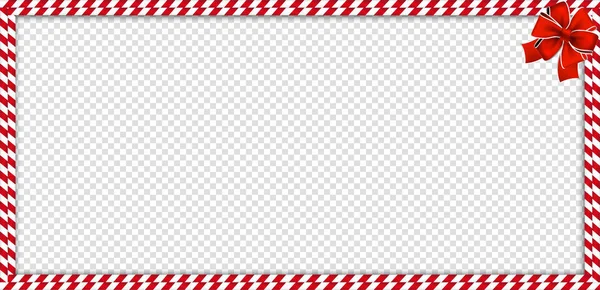 クリスマス 新年長方形キャンデー杖フレーム赤と白のストライプ ロリポップ パターンと透明な背景に分離されたお祝い弓 休日のクリスマスの境界線 ベクター バナー 看板テンプレート — ストックベクタ