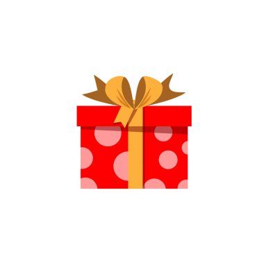 Kırmızı hediye kutusu beyaz arka plan üzerinde izole yay ile sarılmış. Satış, alışveriş, Doğum günü, Noel, yılbaşı, Sevgililer günü. Mevcut simgesi, logo, afiş, rozet, kartı, kartpostal, etiket, küçük resim. Vektör.
