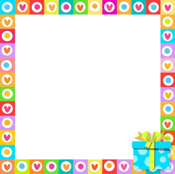 Vector Cute Vibrant Border Photo Frame Made Doodle Hearts Bright — Stock Vector