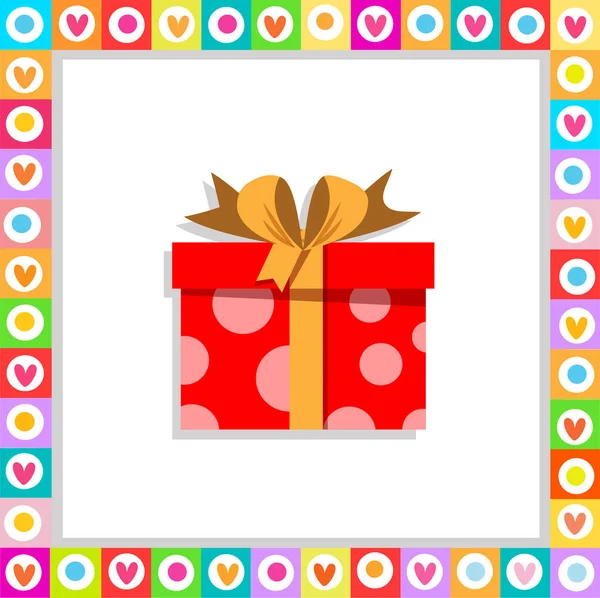 かわいい漫画赤いギフト ボックスのベクトル図は分離されたハートのフレーム枠付きお祝い弓に巻き 現在アイコン 周年記念ロゴ 結婚式 誕生日グリーティング カード ステッカー クリップアート — ストックベクタ