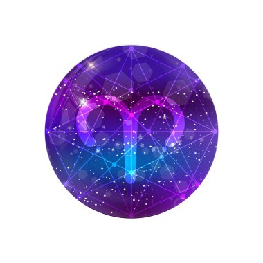 Koç burcu ve takımyıldızı üzerinde parlayan yıldız ve beyaz arka plan üzerinde izole bulutsunun kozmik bir mor gökyüzü. Neon ram simgesi, web buton, küçük resim, Astroloji, Astroloji, astronomi