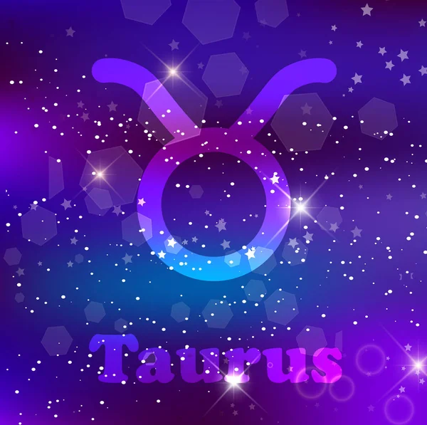 Taurus Zodiac sign and constellation on a cosmic purple background with glowing stars and nebula.   illustration, banner, poster, bull card. Space, astrology, horoscope, astronomy, fantasy design