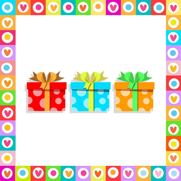 Cute Festive Colorful Wrapped Gift Boxes Heart Frame White Background — Stock Photo, Image