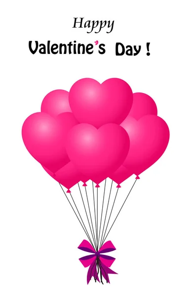 Szczęśliwy Walentynki Kartkę Życzeniami Bandą Różowy Serce Kształcie Balony Opatrywana — Zdjęcie stockowe