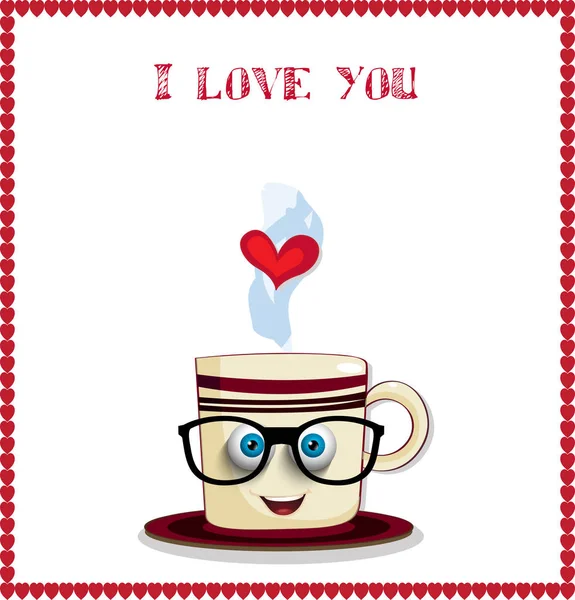 Adoro Teu Cartão Personagem Bonito Caneca Café Com Rosto Desenho — Fotografia de Stock