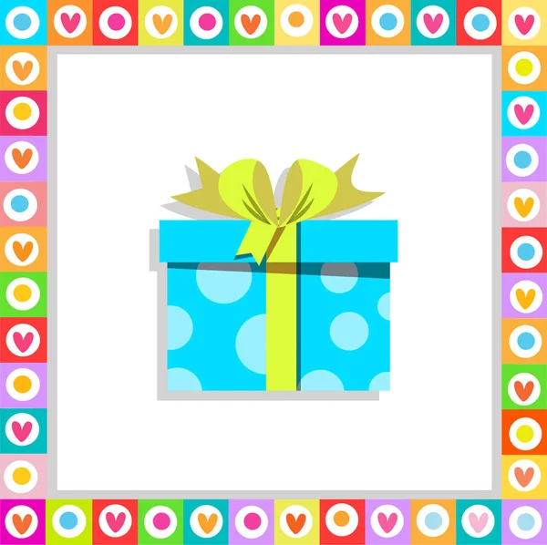 Illustration Cute Cartoon Blue Gift Box Wrapped Festive Bow Framed — Stock Photo, Image