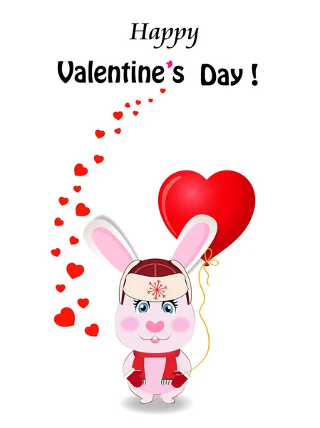 Valentines Day Greeting Card Cute Cartoon Rabbit Red Hat Ear — Stock Photo, Image